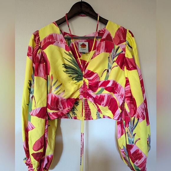 FARM RIO - Lime Sweet Jungle Lenzing Crop Top - Size Large - Picture 1 of 8